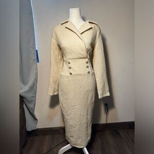 Winter dresses yellow tone long sleeve crossed collar woman size s